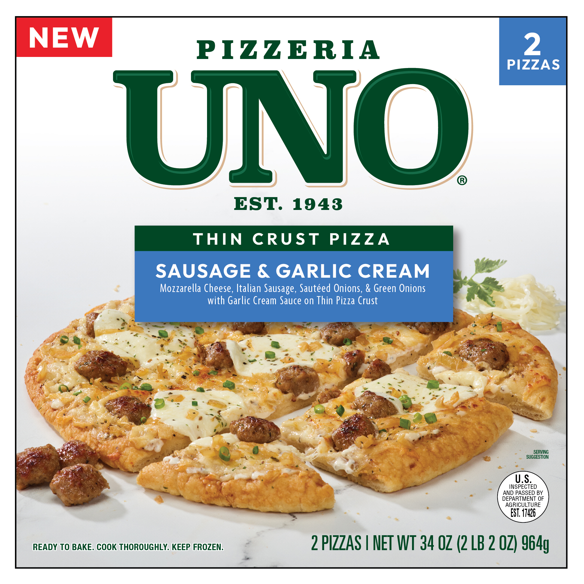 10 inch Uno Sausage & Garlic Cream Sauce Pizza 2 Pack